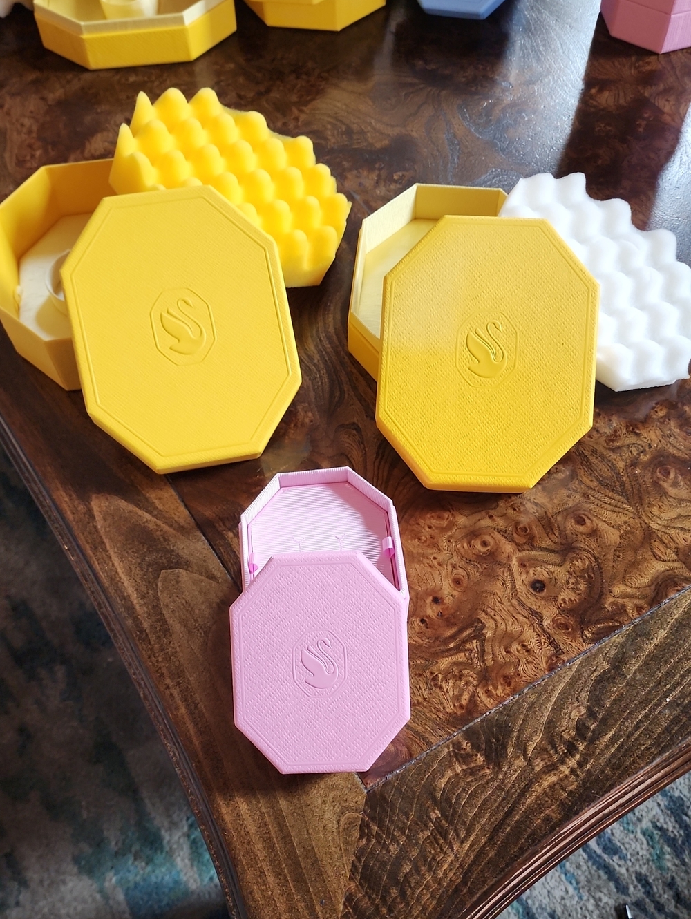 SWAROVSKI Set Of 3 Octagonal Jewelry Boxes in Yellow and Pink